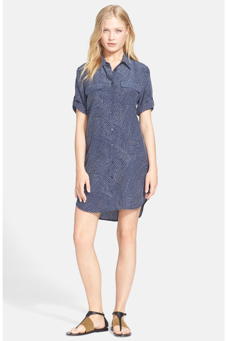 'Slim Signature' Print Silk Shirtdress, Main, color, PEACOAT