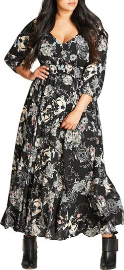 chinese dress ladies City Chic $119 Womens Black Floral Print Sleeveless Maxi Dress 18W Plus B+B  at Amazon Women's Clothing store