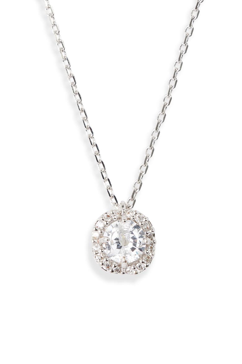 pavé round mini pendant necklace, Main, color, CLEAR/ SILVER