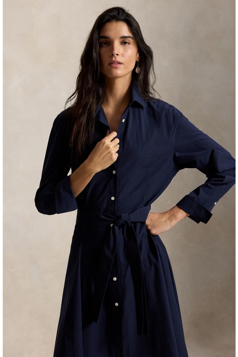 Cotton Canvas Belted Shirtdress, Alternate, color, HUNTER NAVY