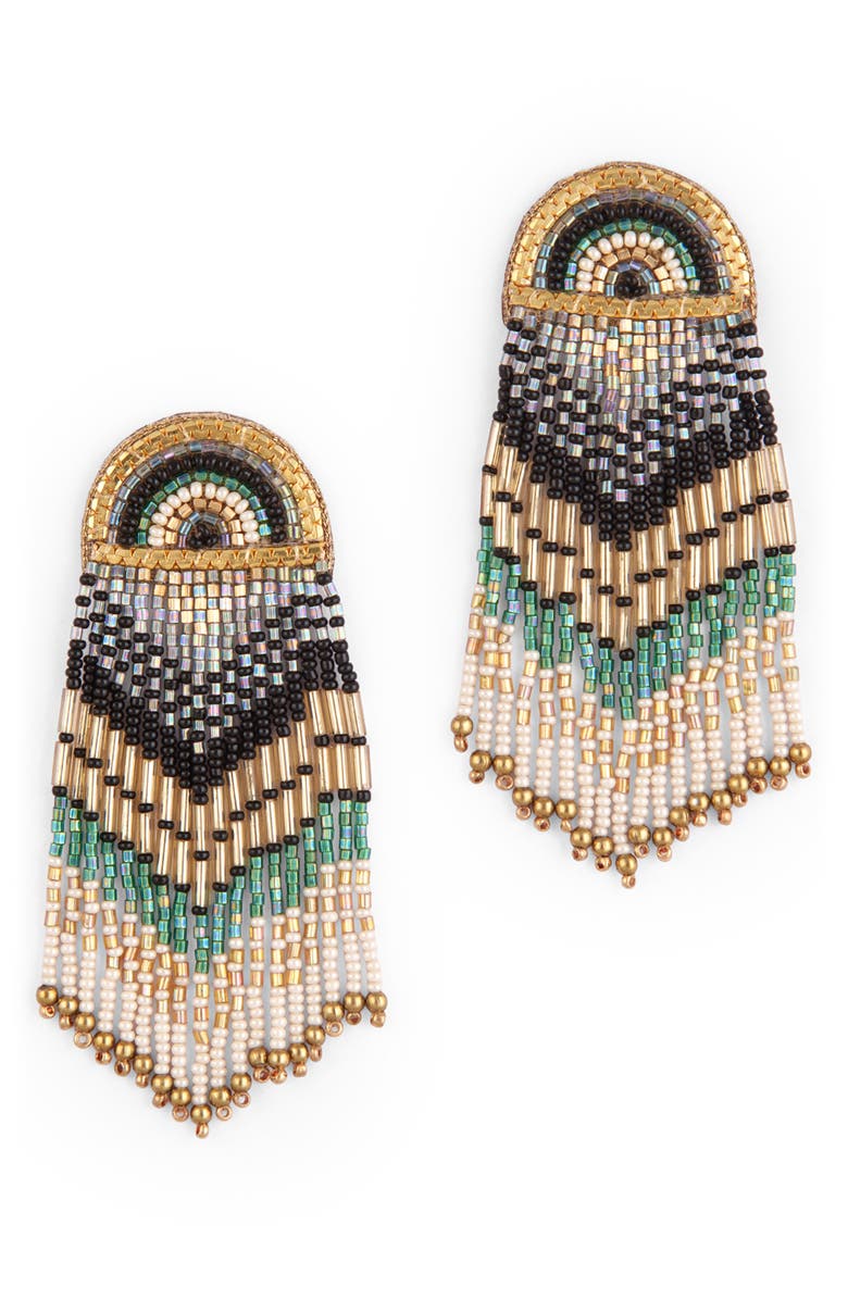 Deepa Gurnani Lisander Beaded Fringe Drop Earrings, Main, color, Teal