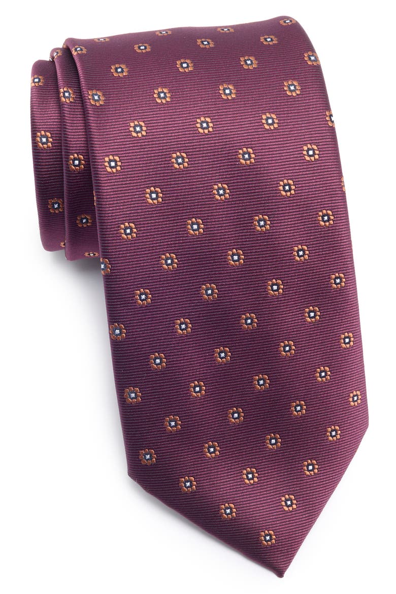 Floral Jacquard Tie, Main, color, BURGUNDY