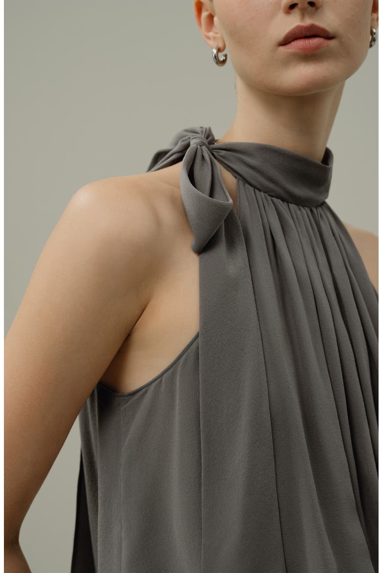 Women's Silk Georgette Tie-Neck Blouse, Alternate, color, Dark Gray
