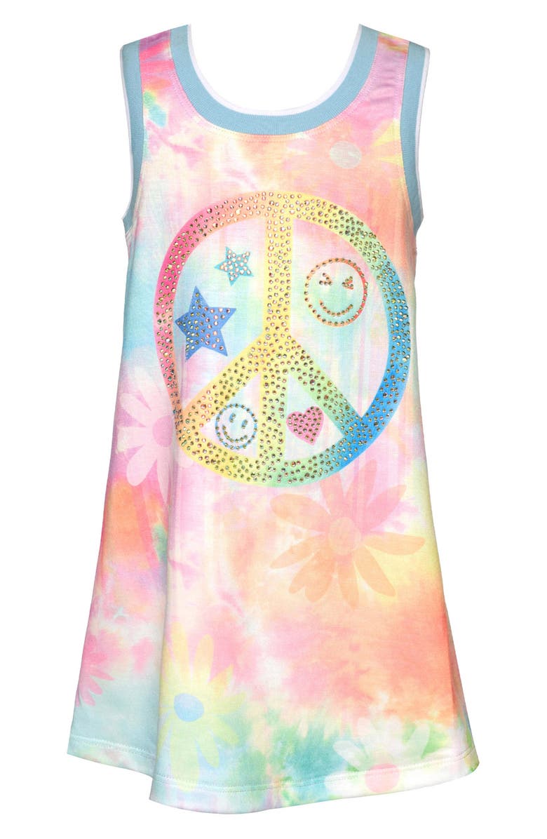 Baby Sara Kids' Peace Sign Tie Dye Dress, Main, color, Pink Multi