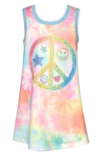 Baby Sara Kids' Peace Sign Tie Dye Dress In Pink Multi