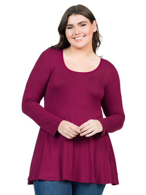 24seven Comfort Apparel Poised Long Sleeve Swing Tunic Top In Burgundy