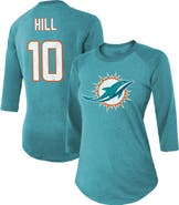 Majestic Threads Women's Majestic Threads Tyreek Hill Aqua Miami Dolphins Name & Number Raglan 3/4 Sleeve T-Shirt