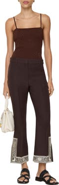 Burberry Cropped Embroidered Wool Silk Flared Trousers