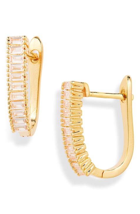 CZ Baguette Hoop Earrings