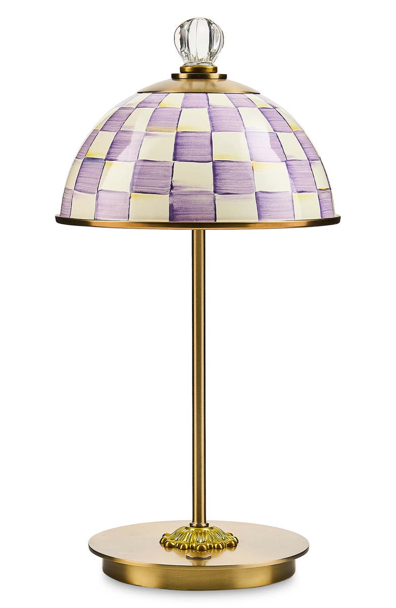 MACKENZIE CHILDS Violet Check LED Rechargeable Dome Table Lamp, Main, color, Violet