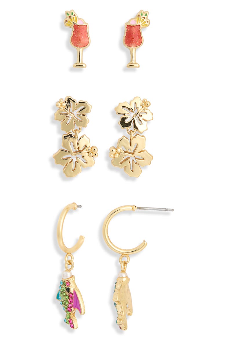 Paradise Found Set of 3 Stud & Drop Earrings, Alternate, color, MULTI