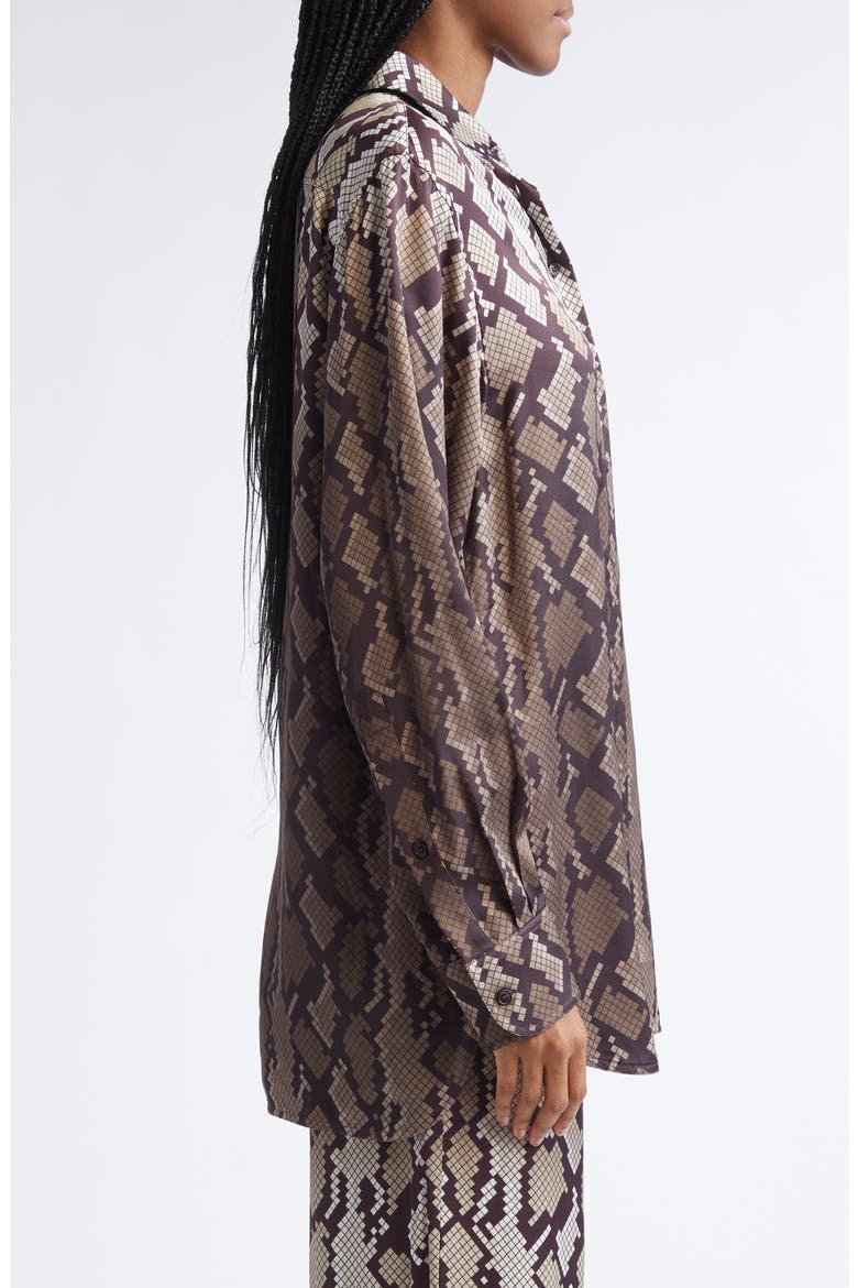 Snakeskin Print Satin Button-Up Shirt, Alternate, color, NATURAL