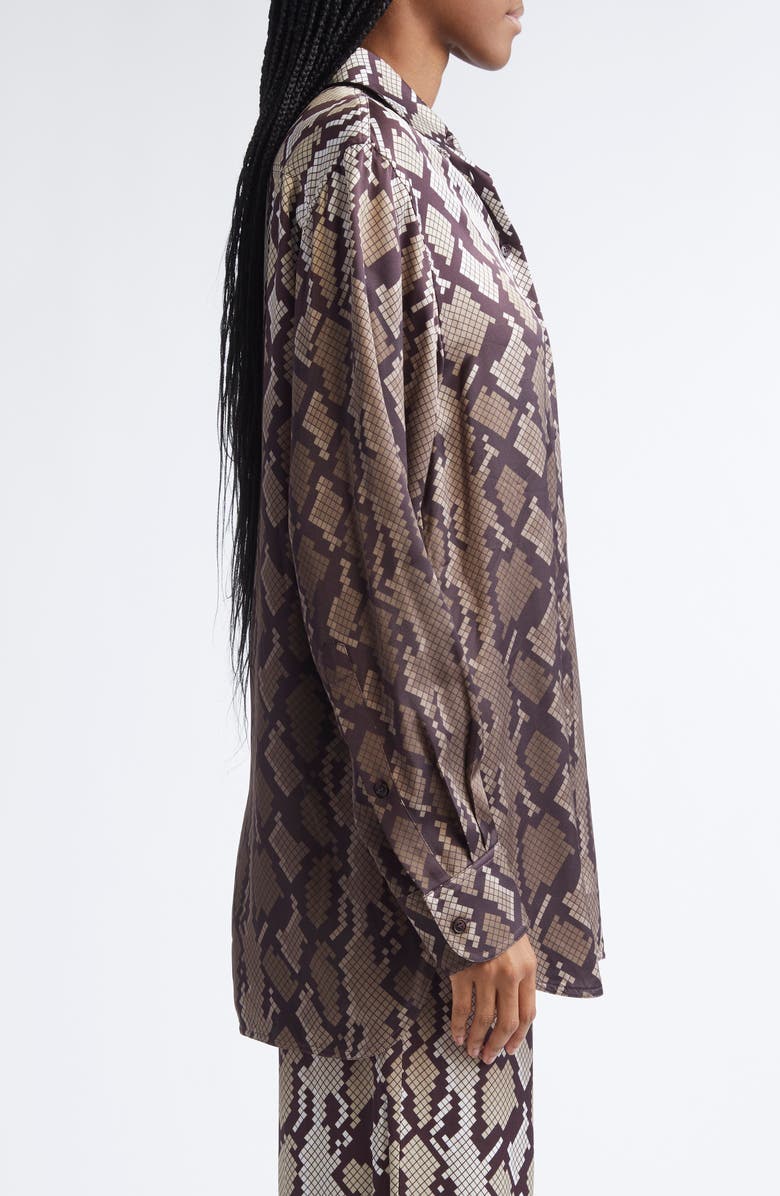Stella McCartney Snakeskin Print Satin Button-Up Shirt, Alternate, color, Natural