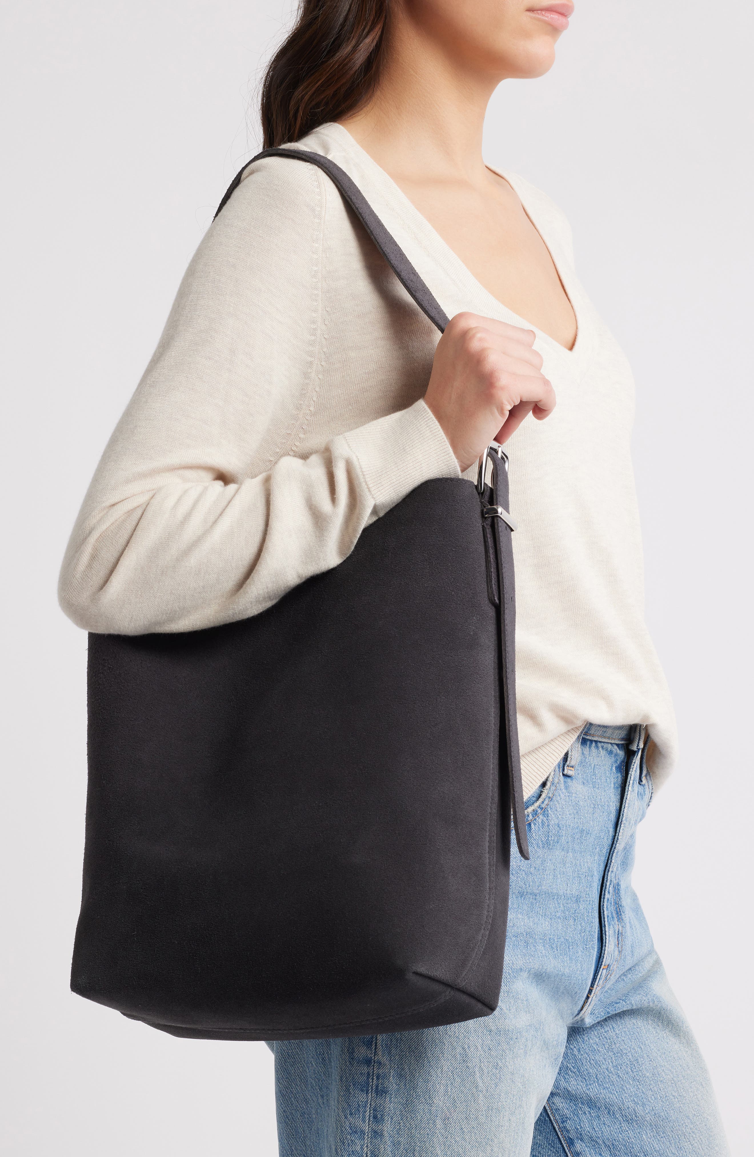Madewell Essentials Suede Bucket Bag, Alternate, color, 