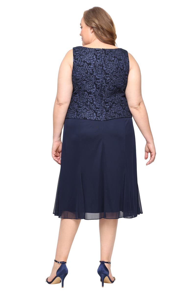 Alex Evenings Jacquard Cocktail Dress with Jacket, Alternate, color, Navy