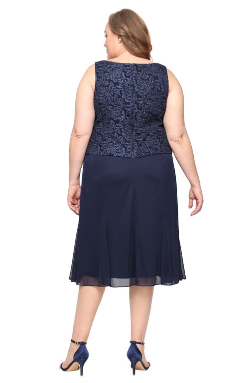 Alex Evenings Jacquard Cocktail Dress With Jacket In Blue