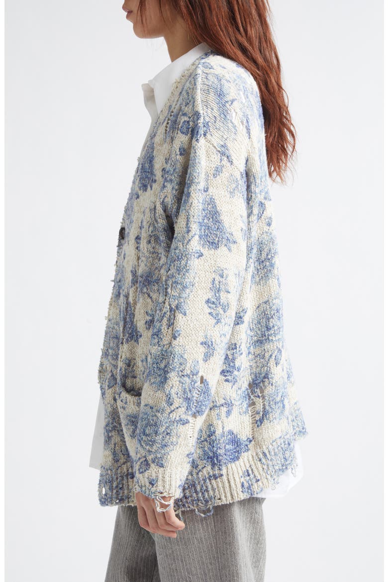 Distressed Oversize Floral Linen Blend Cardigan, Alternate, color, BLUE FLORAL