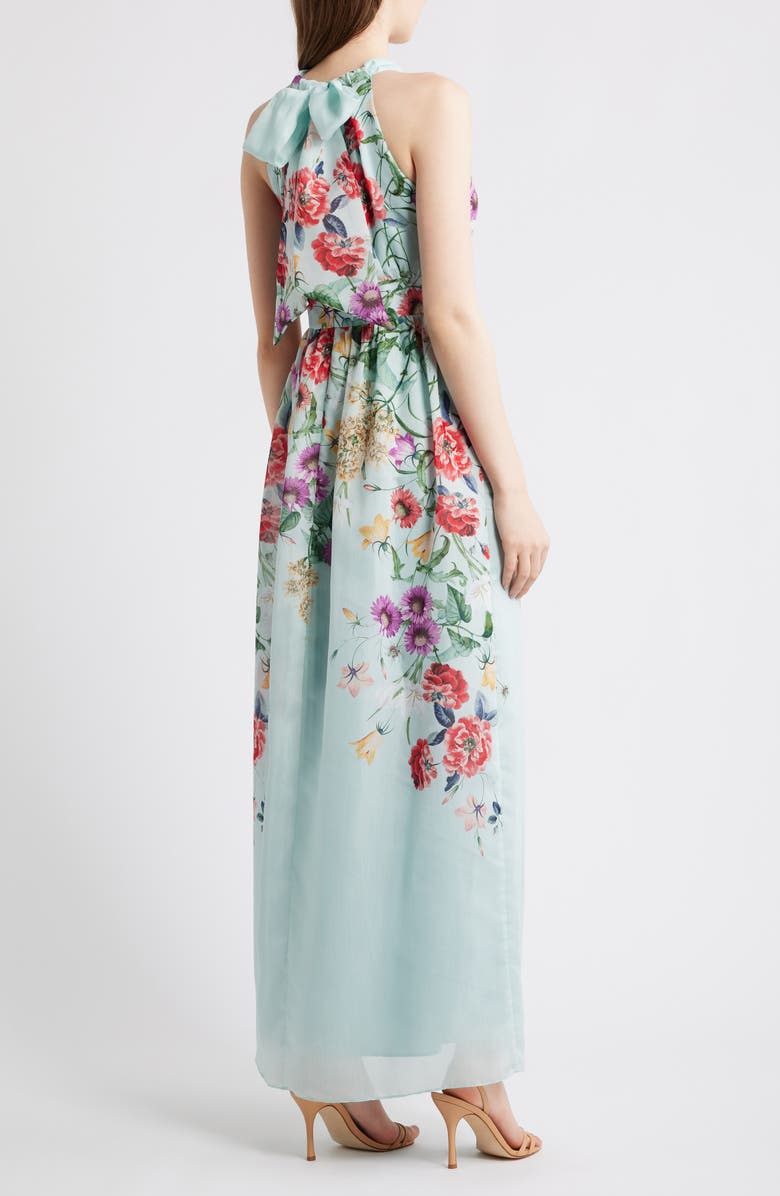 Eliza J Floral Halter Neck Maxi Dress, Alternate, color, Mint