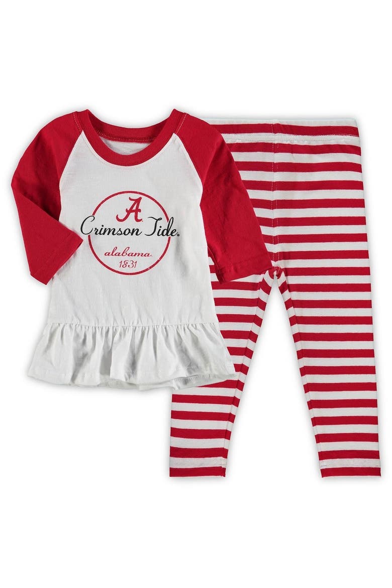 Girls Infant Wes & Willy White/Crimson Alabama Crimson Tide Stripe Raglan Long Sleeve T-Shirt & Leggings Set, Alternate, color, White