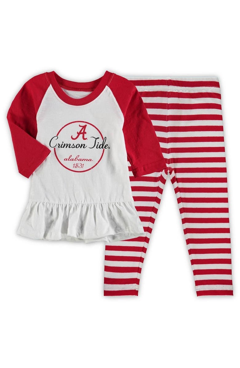 Wes & Willy Girls Infant Wes & Willy White/Crimson Alabama Crimson Tide Stripe Raglan Long Sleeve T-Shirt & Leggings Set, Alternate, color, 