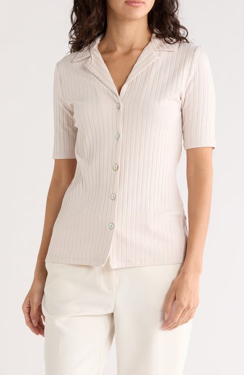 Textured Stripe Short Sleeve Button-Up Shirt