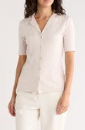 ELIE ELIE TAHARI Textured Stripe Short Sleeve Button-Up Shirt