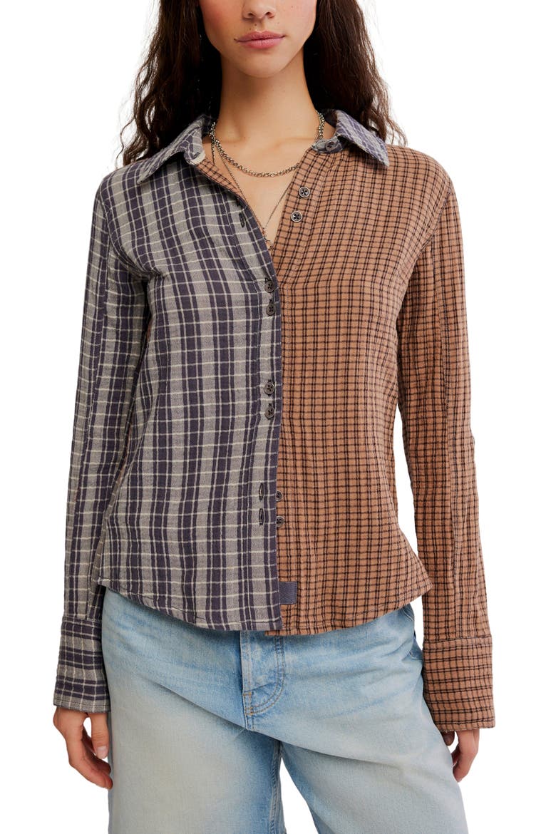 Benny Slim Plaid Cotton Shirt, Main, color, BROWN COMBO