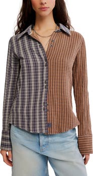 Free People Benny Slim Plaid Cotton Shirt