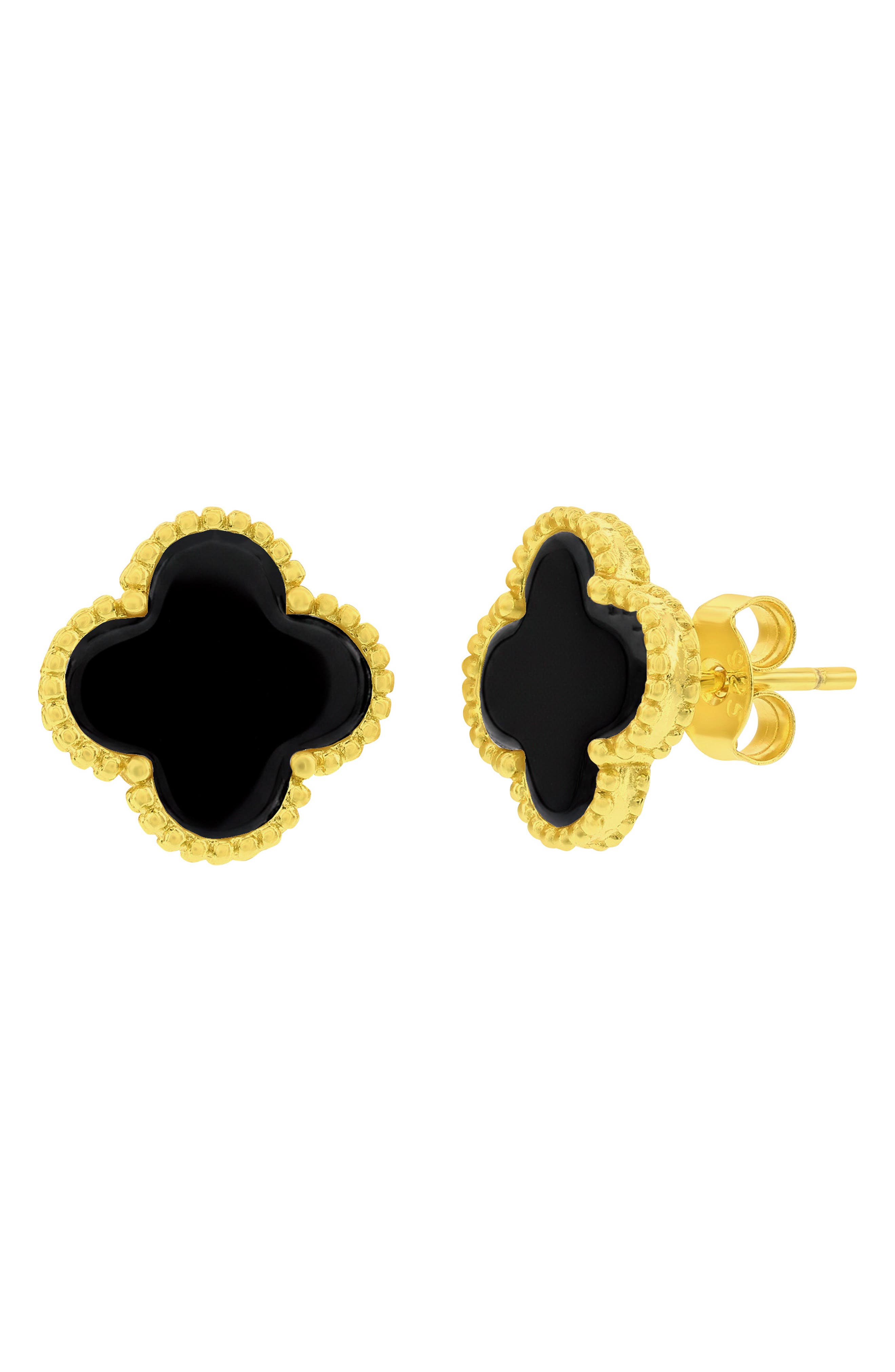 Onyx Flower Beaded Stud Earrings