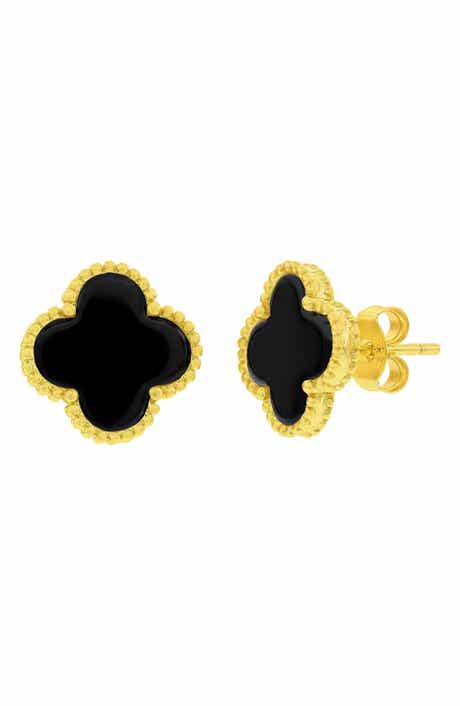 Onyx Flower Beaded Stud Earrings