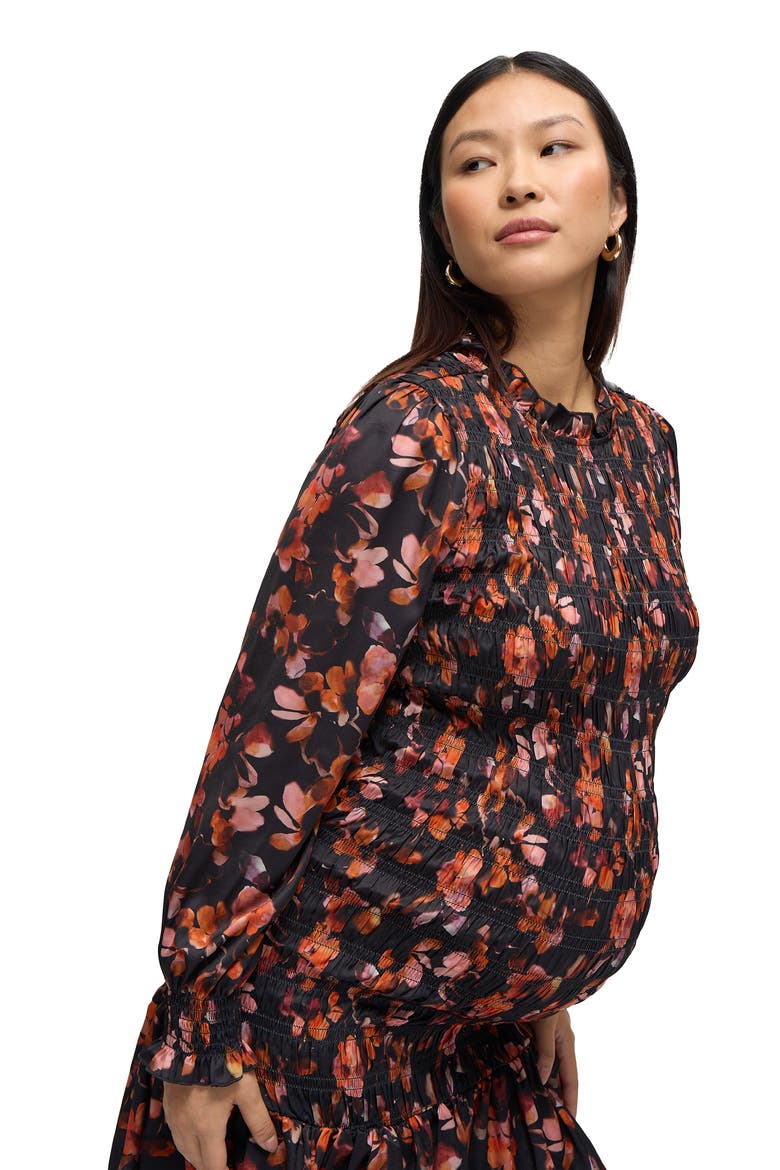 The RSVP Smocked Mini Maternity Dress, Alternate, color, Blur Floral Pink