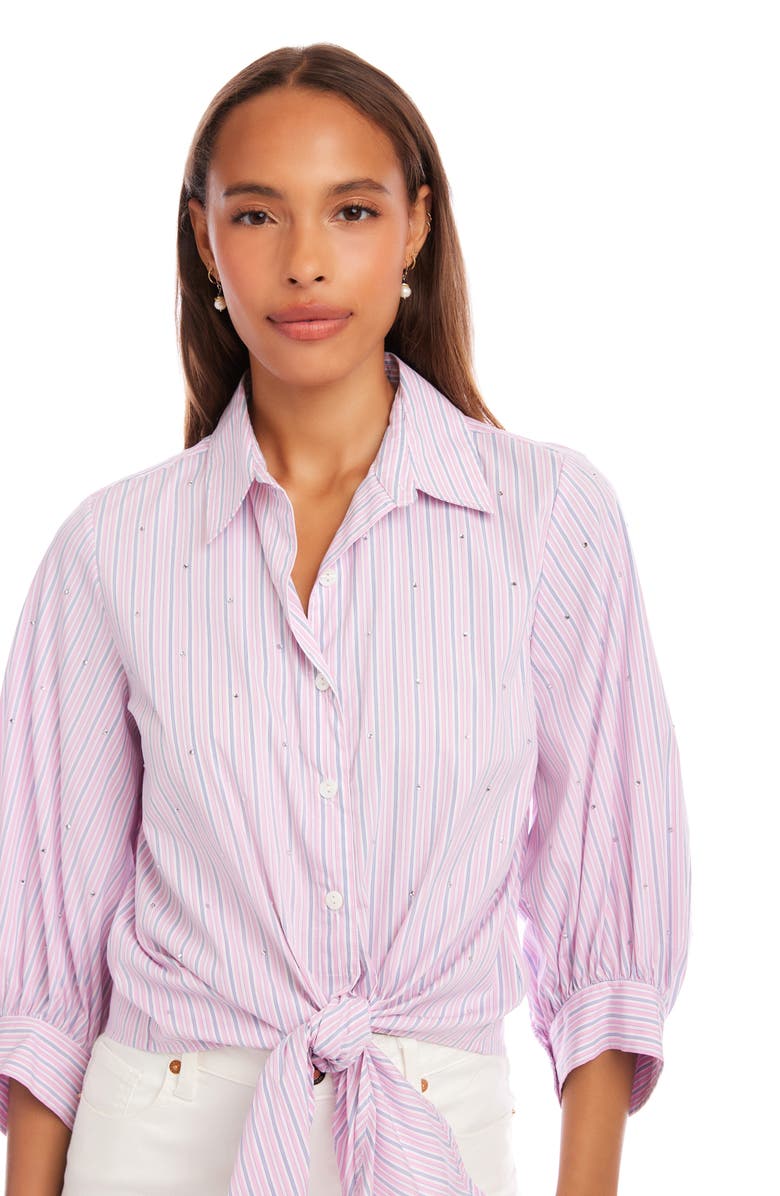 Karen Kane Embellished Puff Sleeve Tie Front Top, Alternate, color,