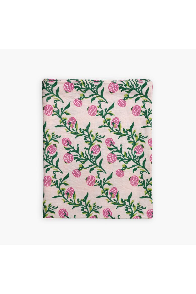 Rasa - Pure Linen Hand-Printed Table Runner, Main, color, Pastel Pink