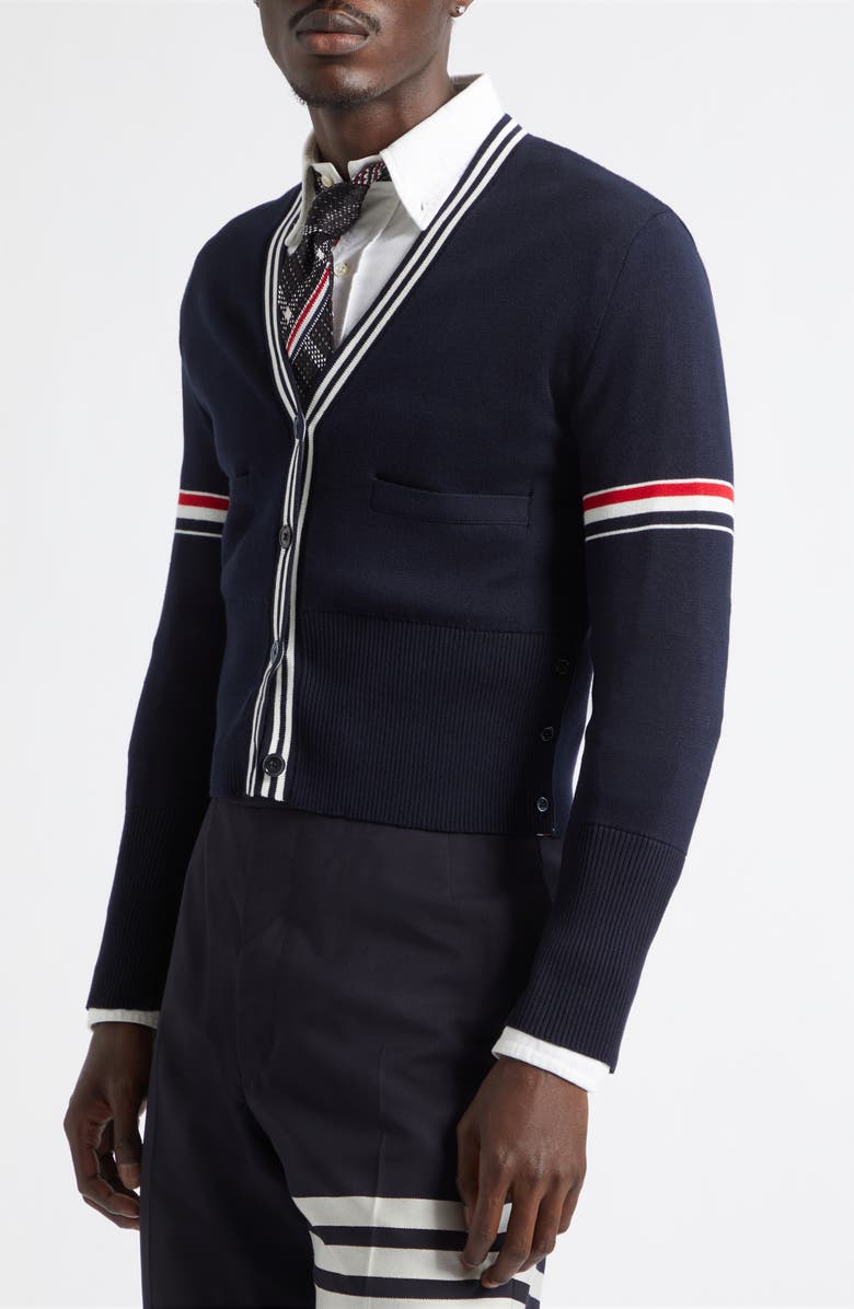Thom Browne Sailboat Jacquard Cotton Cardigan, Alternate, color, Navy