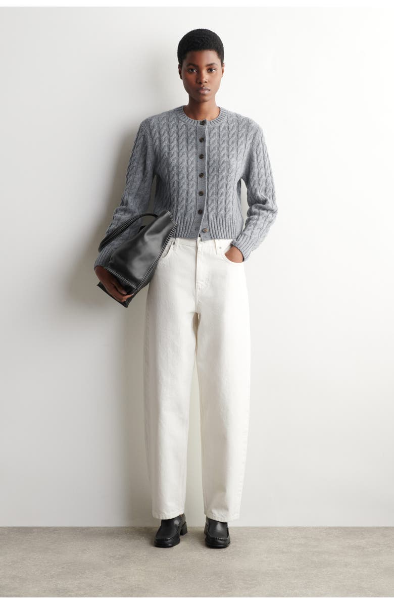 COS Cable-Knit Merino Wool Cardigan, Alternate, color, Gray