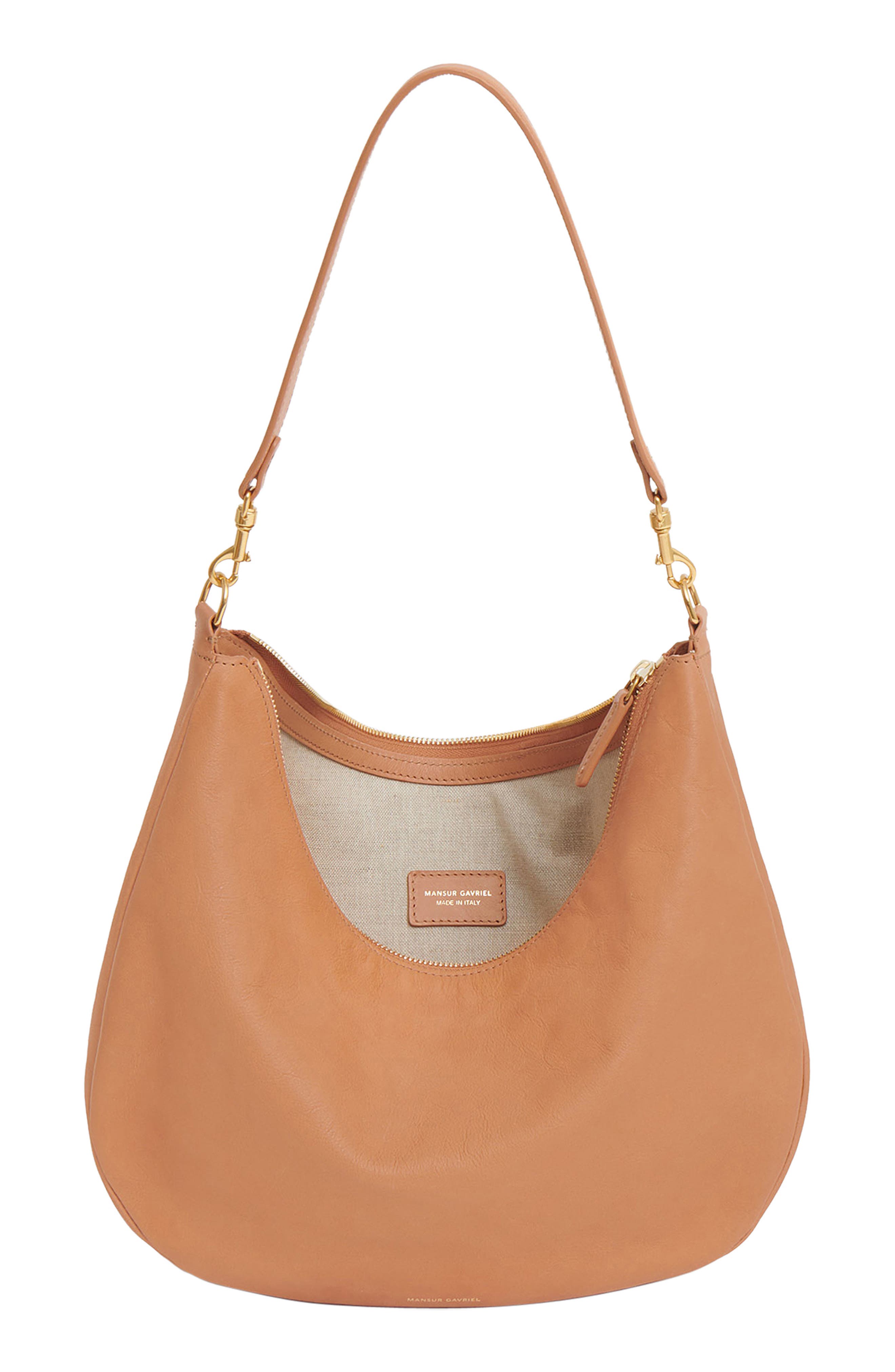 Mansur Gavriel Swing Leather Hobo Bag, Alternate, color, Cammello