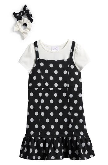 Iris & Ivy Kids' Dot Double Knit Top, Jumper & Scrunchies Set In Black