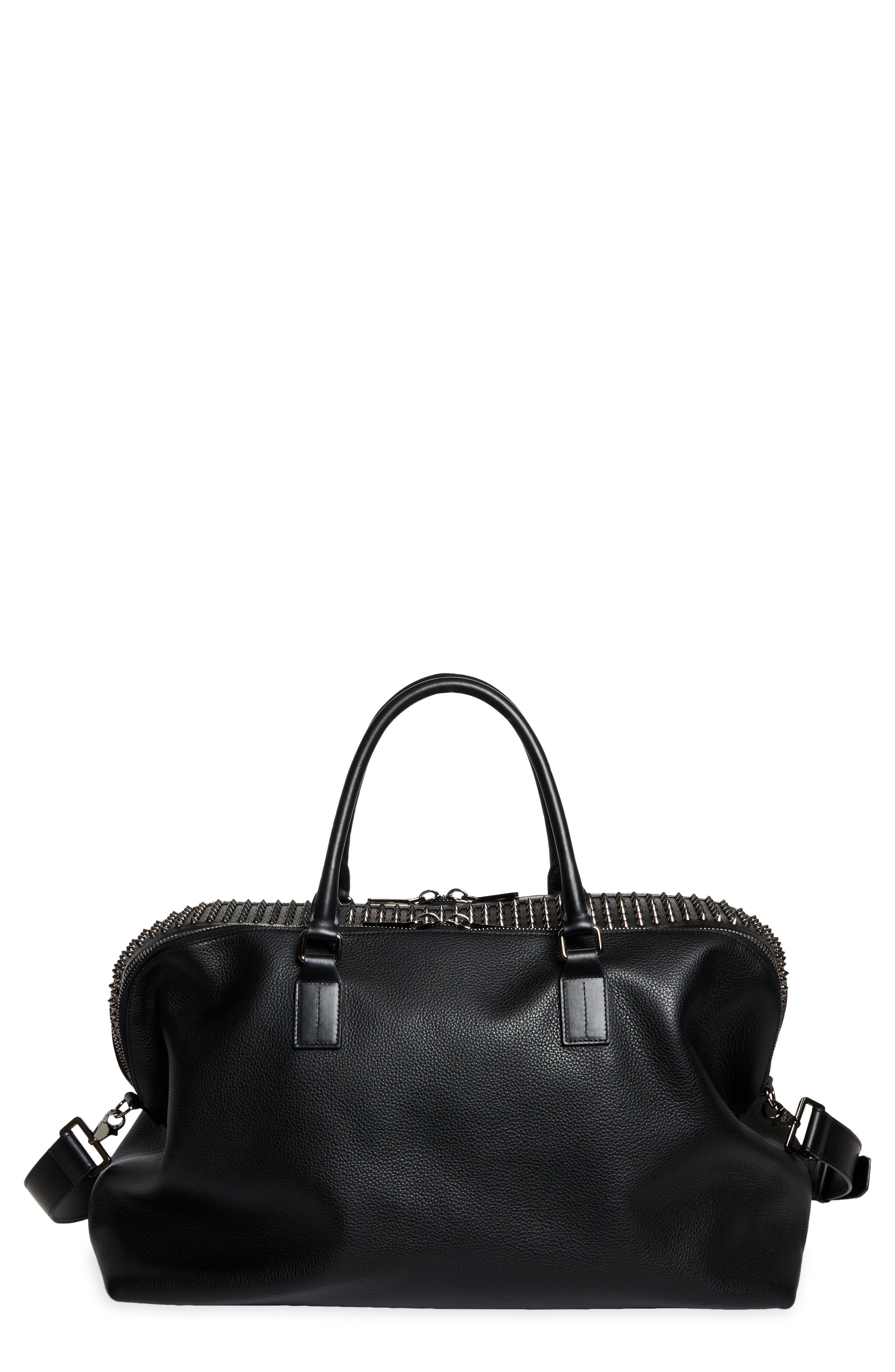 Christian Louboutin Funky Empire Spike Leather Duffle Bag, Main, color, Black/ Gun Metal