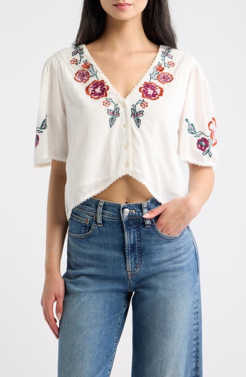 Brett Crop Embroidered Cotton Top