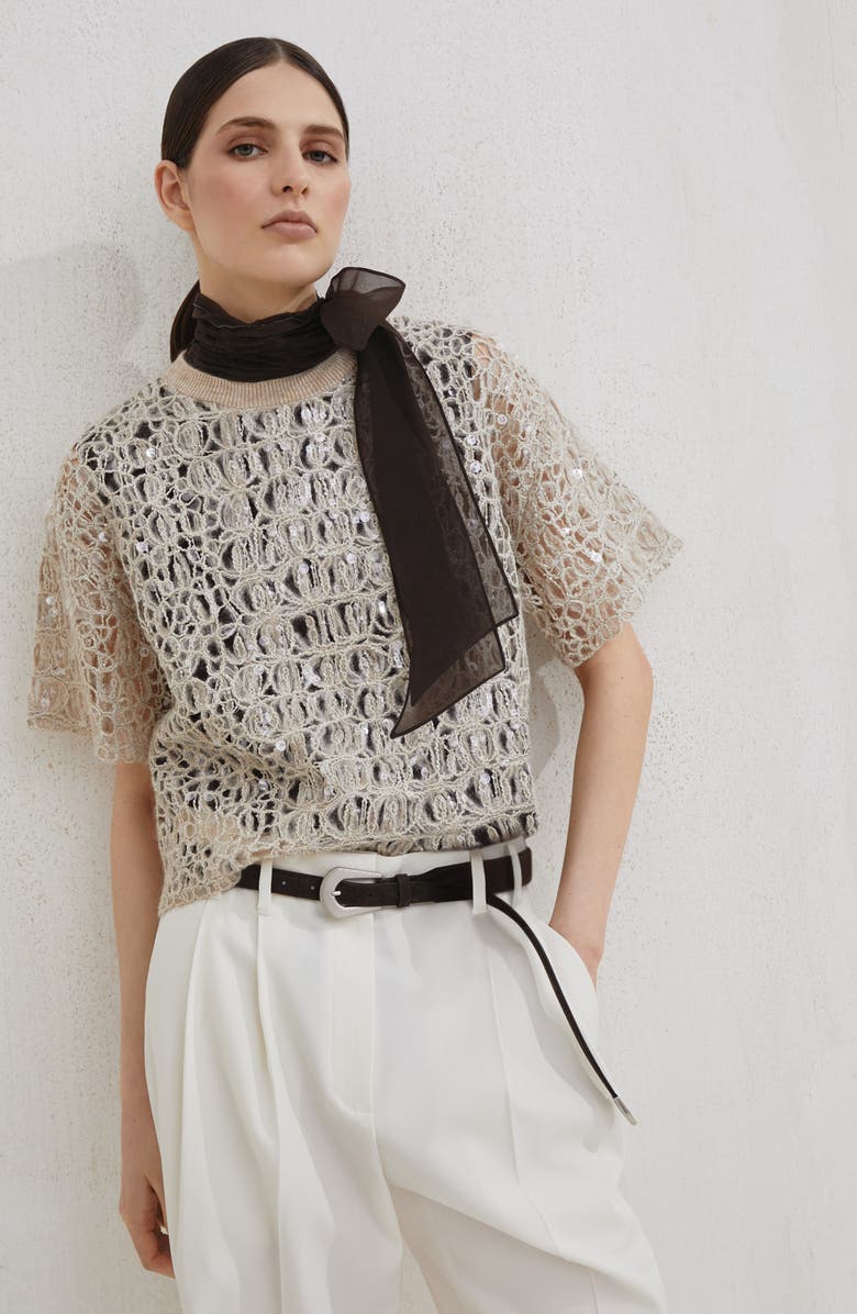 Brunello Cucinelli Dazzling croc embroidery T-shirt, Alternate, color, Cool Beige