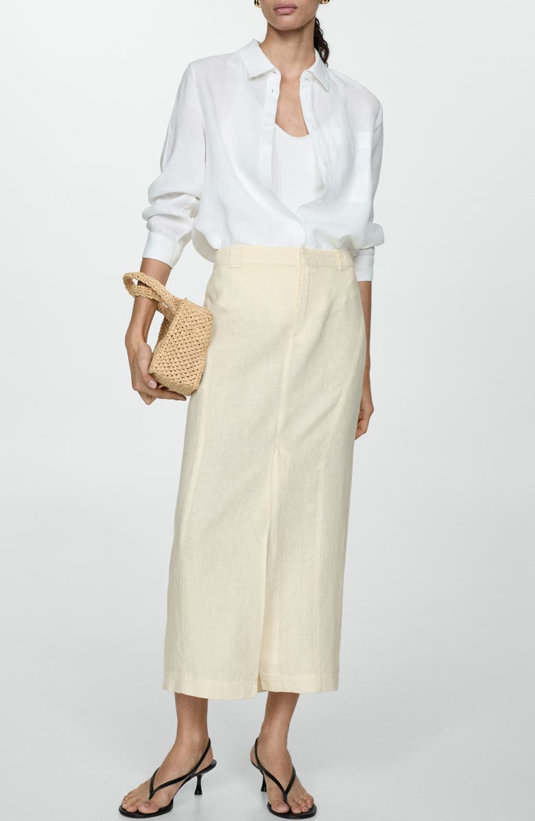 MANGO Front Slit Linen Skirt, Alternate, color, 