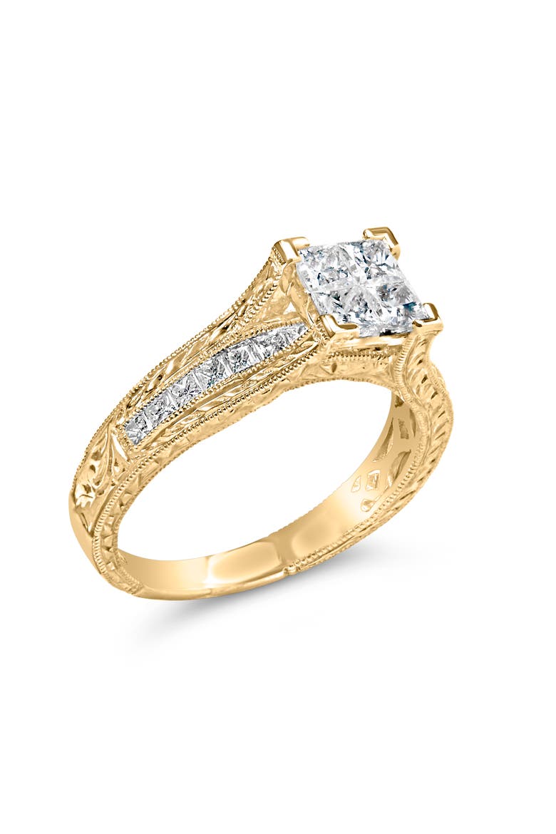 14K Yellow Gold 1.0 Cttw Princess Composite Diamond Engagement Ring, Alternate, color, Yellow