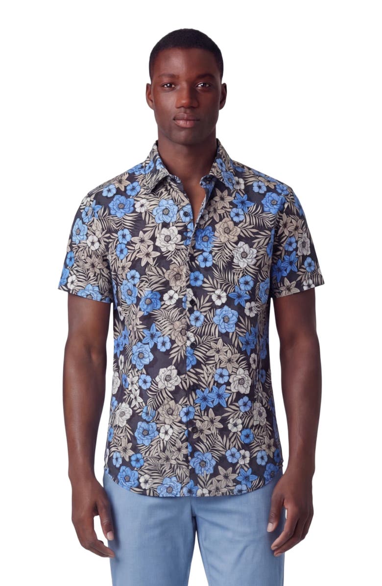 Lords of Harlech Tropical Mix Mens Printed Button Up Shirt, Main, color, Tropical Mix Black