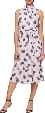 SL FASHIONS Polka Dot Sleeveless Midi Dress