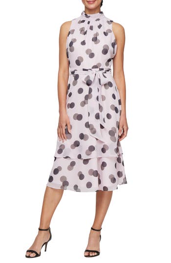 Shop Sl Fashions Polka Dot Sleeveless Midi Dress In Pink/brown