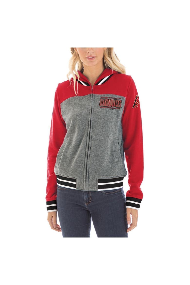 Women's New Era Gray/Red Arizona Diamondbacks French Terry Full-Zip Hoodie, Alternate, color, Gray