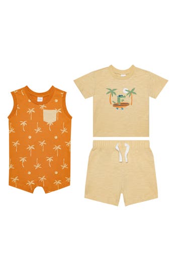 Pl Baby By Petit Lem Romper, T-shirt & Shorts Set