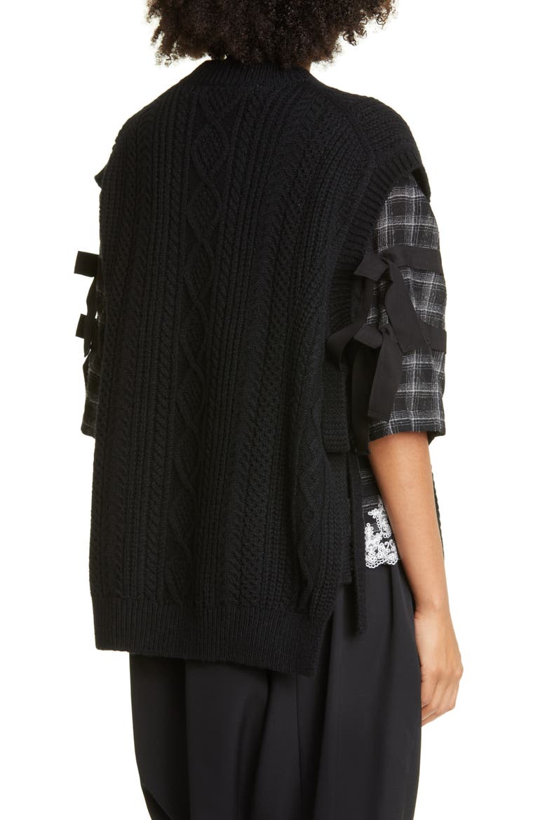 Women's Aran Side Ties Shetland Wool Sweater Vest, Alternate, color, BLACK