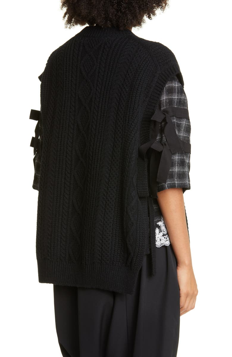 Tao Comme des Garçons Women's Aran Side Ties Shetland Wool Sweater Vest, Alternate, color,