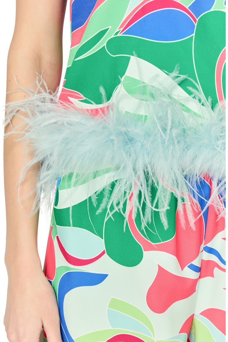 Abstract Print Feather Trim Sleeveless Top, Alternate, color, GREEN/ BLUE MULTI